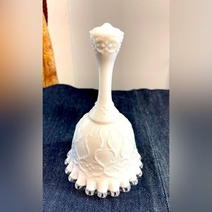 Vintage Milk White Fenton Glass Bell with Royal Lace Pattern
